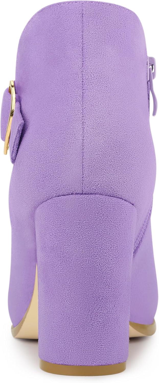 imageAllegra K Womens Buckle Side Zip Chunky Heels Ankle BootsPurple
