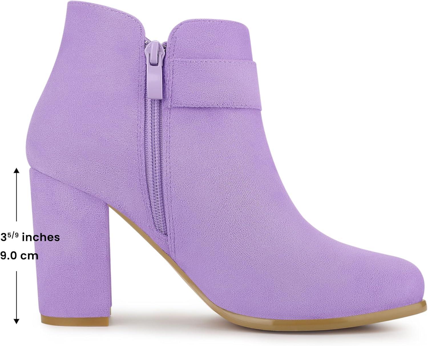 imageAllegra K Womens Buckle Side Zip Chunky Heels Ankle BootsPurple