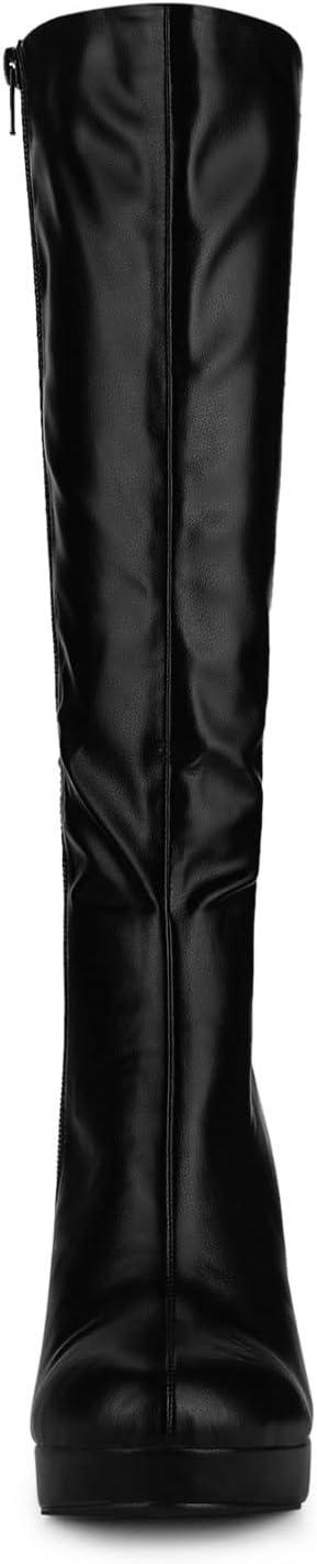 imageAllegra K Womens Chunky Heel Round Toe Platform Knee High BootsBlack