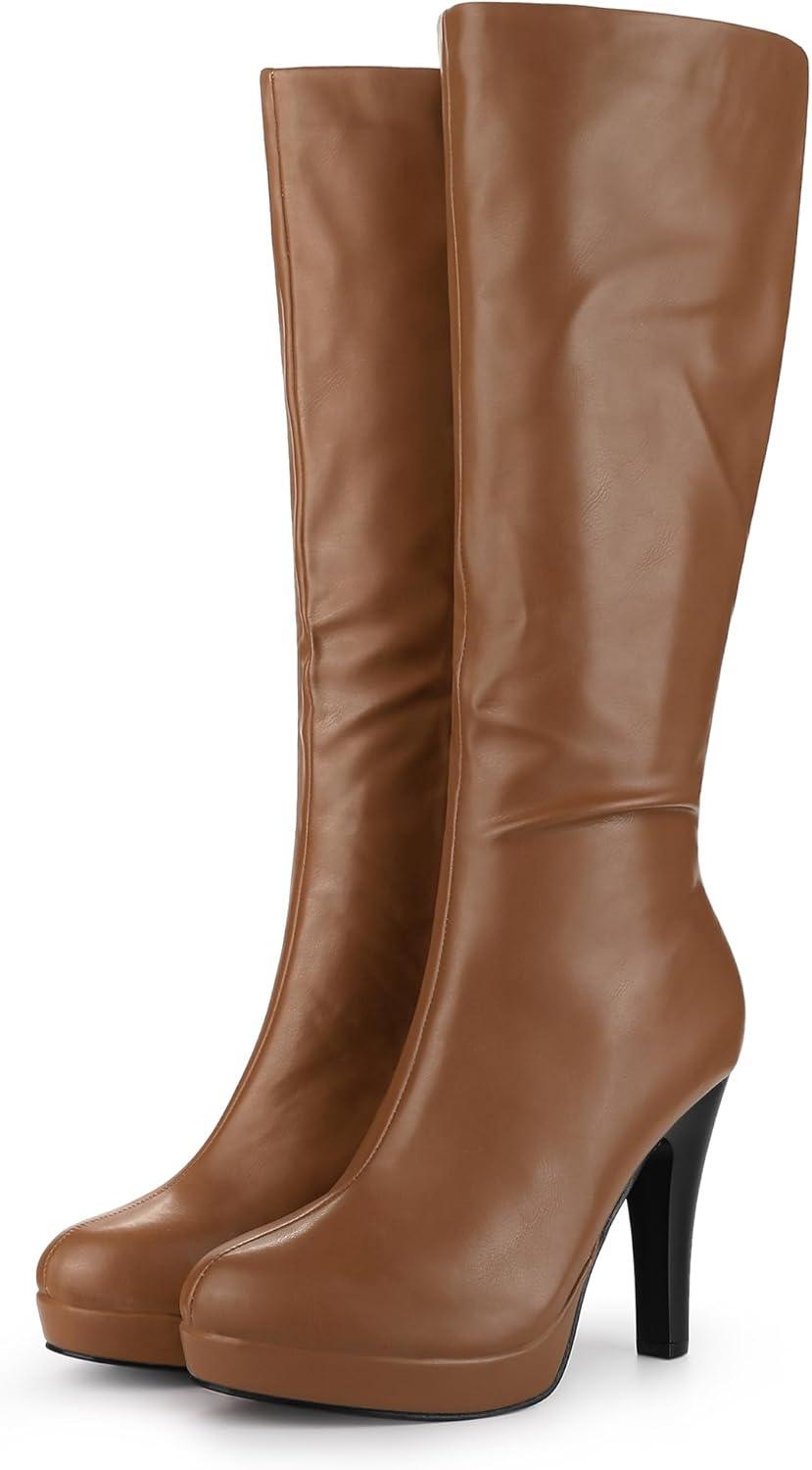 imageAllegra K Womens Chunky Heel Round Toe Platform Knee High BootsBrown