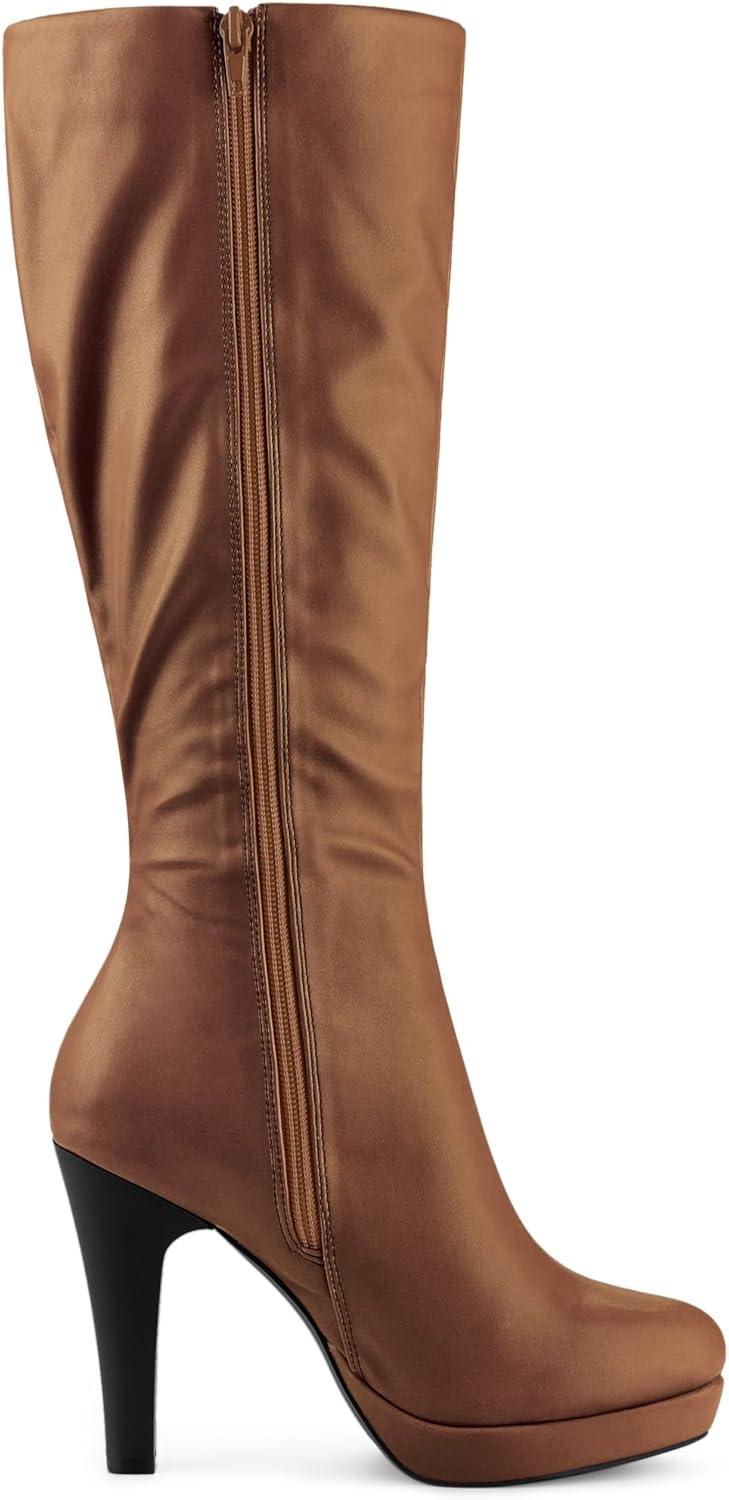 imageAllegra K Womens Chunky Heel Round Toe Platform Knee High BootsBrown