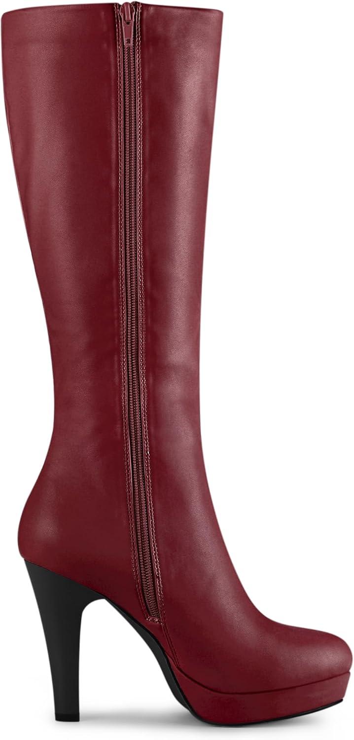 imageAllegra K Womens Chunky Heel Round Toe Platform Knee High BootsBurgundy