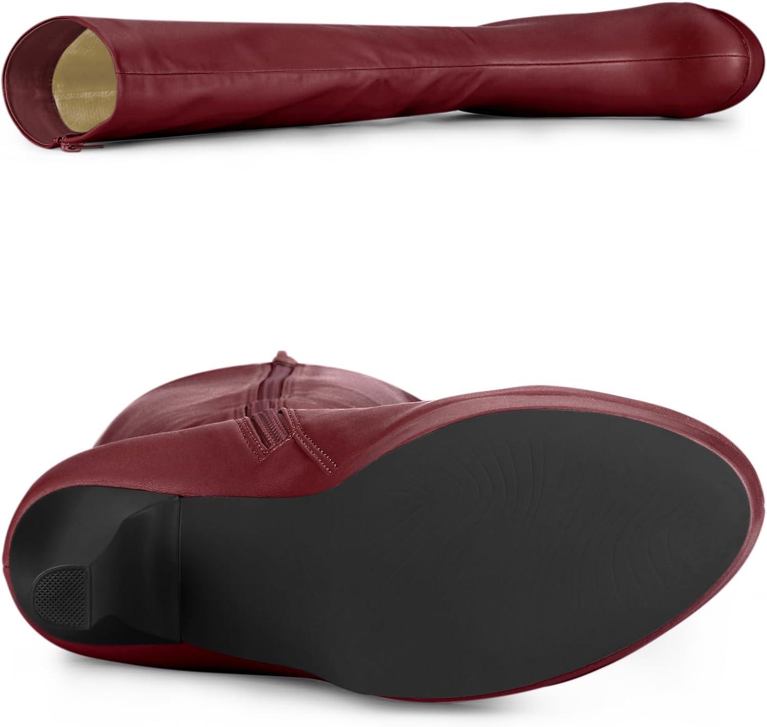 imageAllegra K Womens Chunky Heel Round Toe Platform Knee High BootsBurgundy