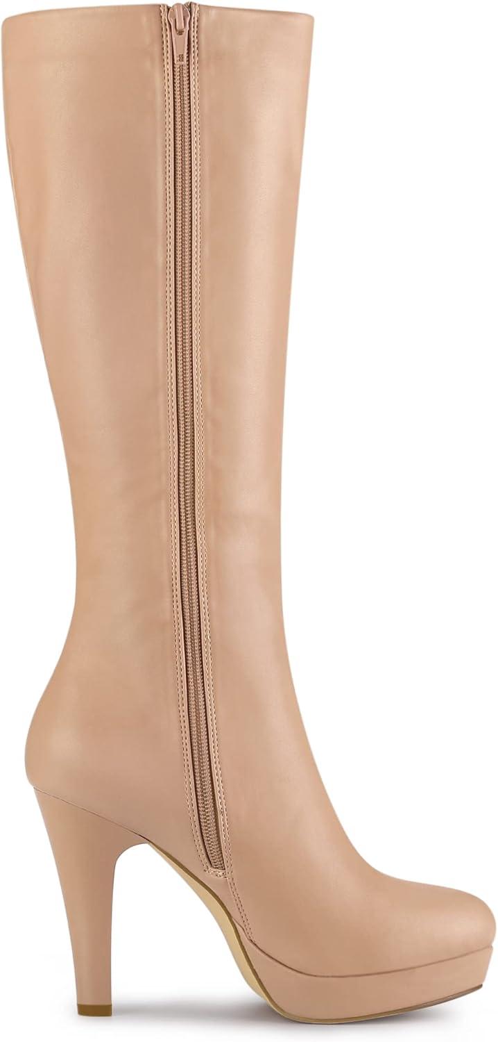 imageAllegra K Womens Chunky Heel Round Toe Platform Knee High BootsNude