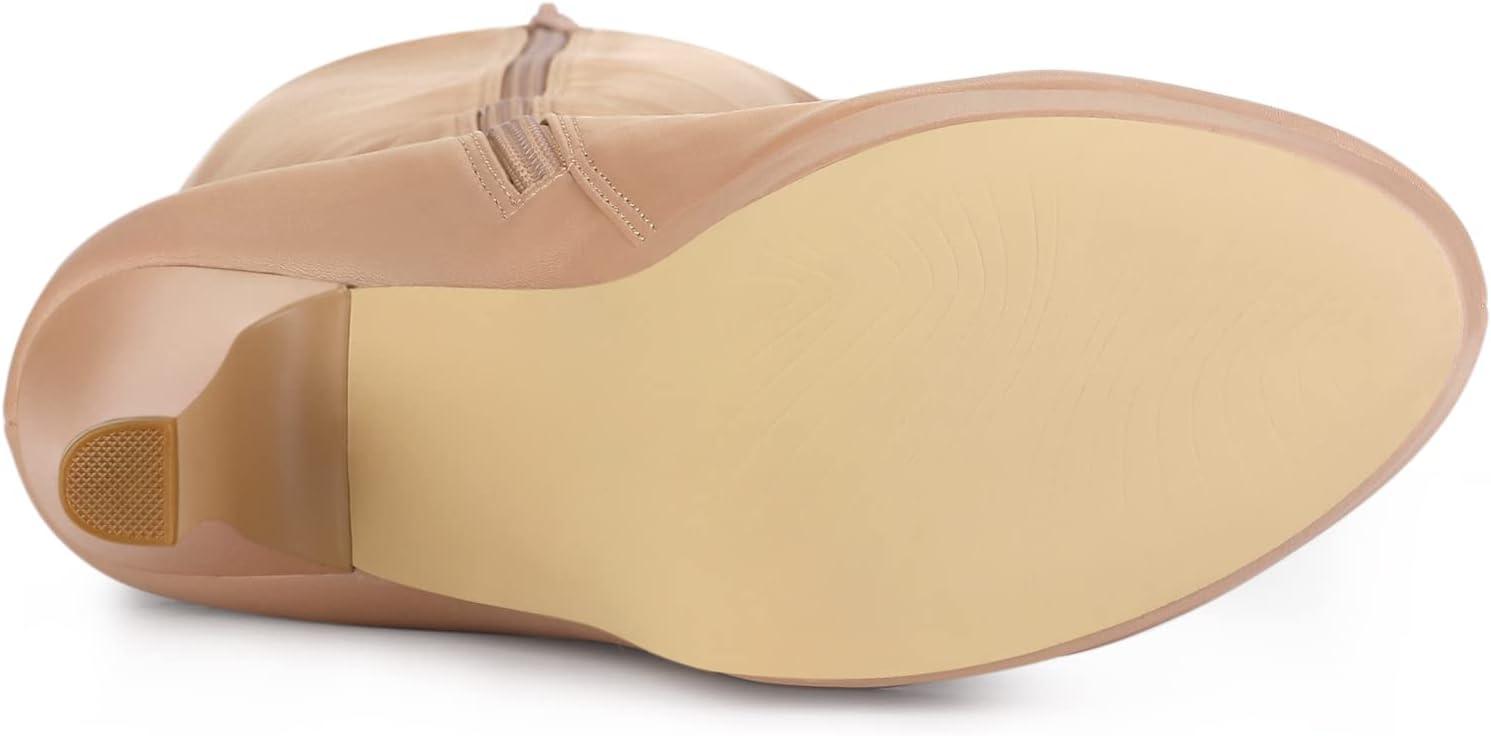 imageAllegra K Womens Chunky Heel Round Toe Platform Knee High BootsNude