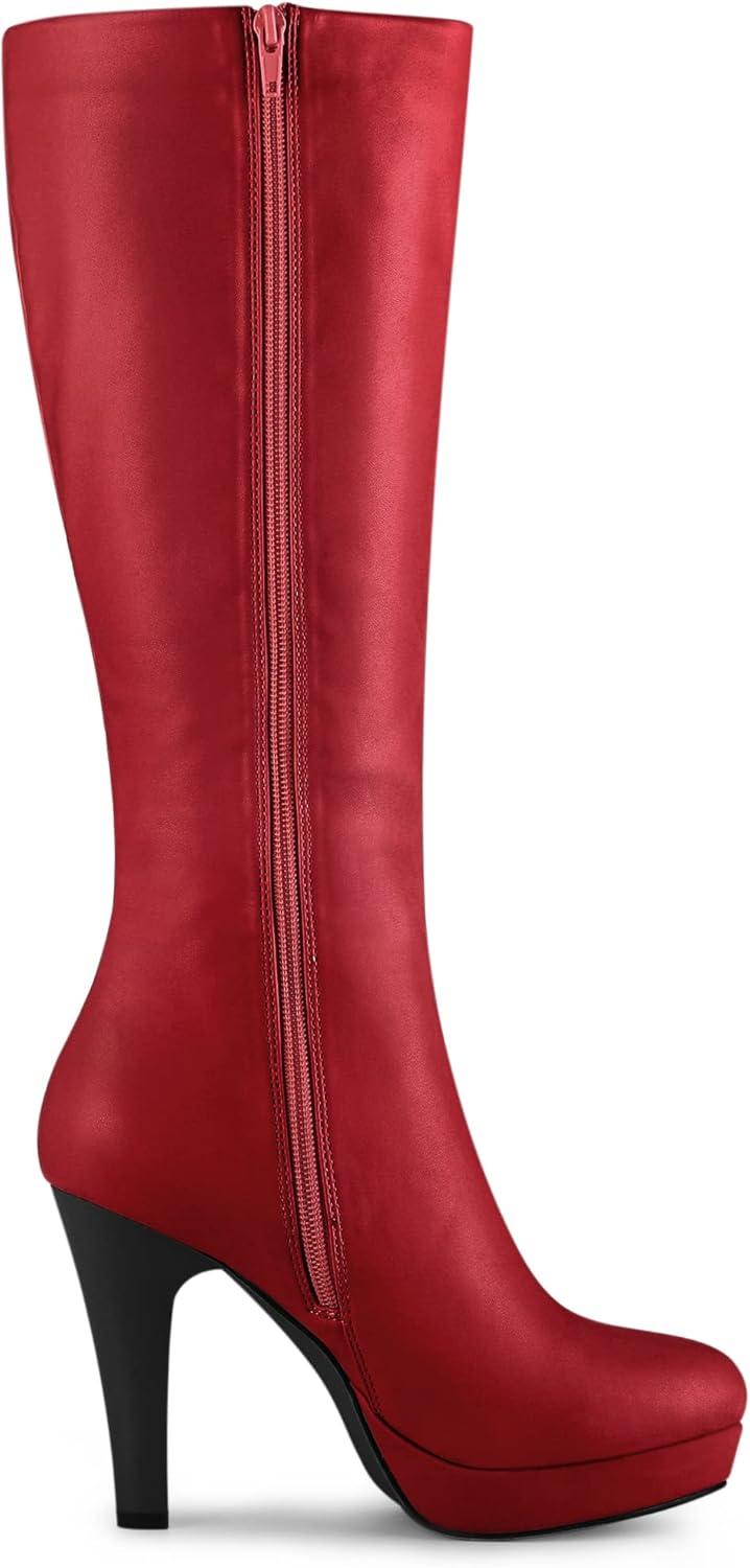 imageAllegra K Womens Chunky Heel Round Toe Platform Knee High BootsRed