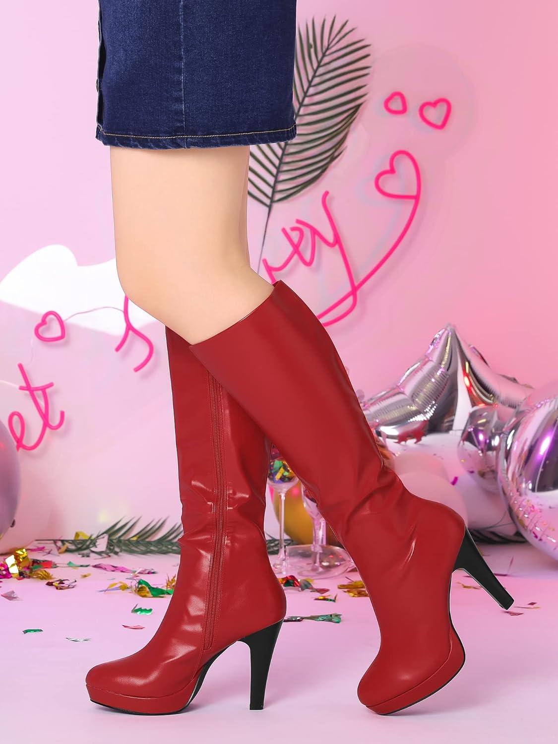 imageAllegra K Womens Chunky Heel Round Toe Platform Knee High BootsRed