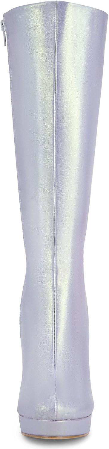 imageAllegra K Womens Chunky Heel Round Toe Platform Knee High BootsSilver