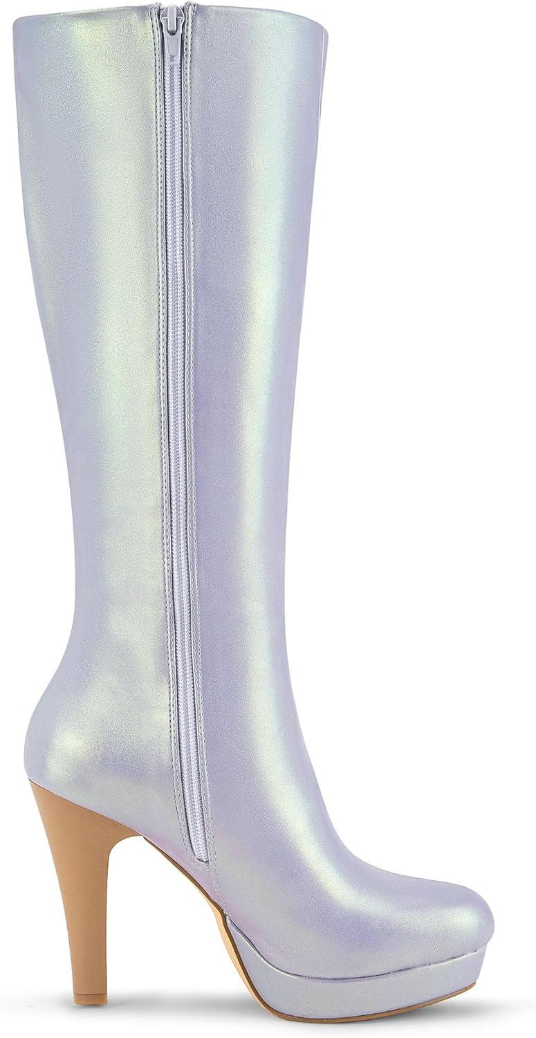 imageAllegra K Womens Chunky Heel Round Toe Platform Knee High BootsSilver