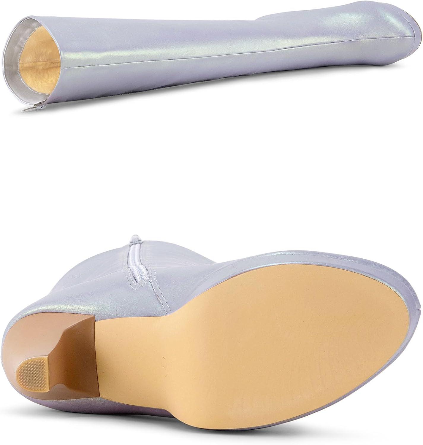 imageAllegra K Womens Chunky Heel Round Toe Platform Knee High BootsSilver