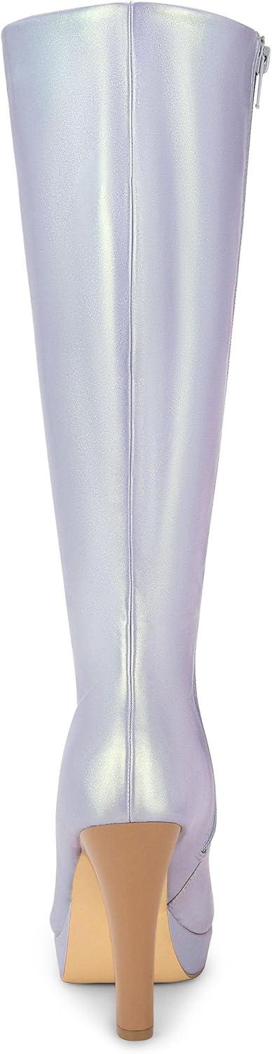 imageAllegra K Womens Chunky Heel Round Toe Platform Knee High BootsSilver