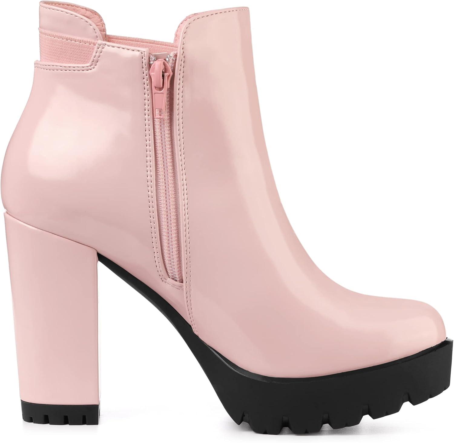 imageAllegra K Womens Chunky High Heel Platform Ankle BootsPink