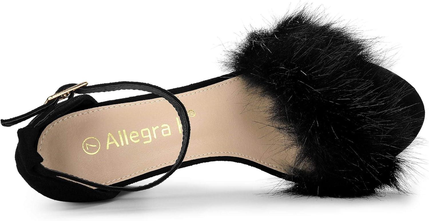imageAllegra K Womens Faux Fur Ankle Strap Block Heels SandalsBlack