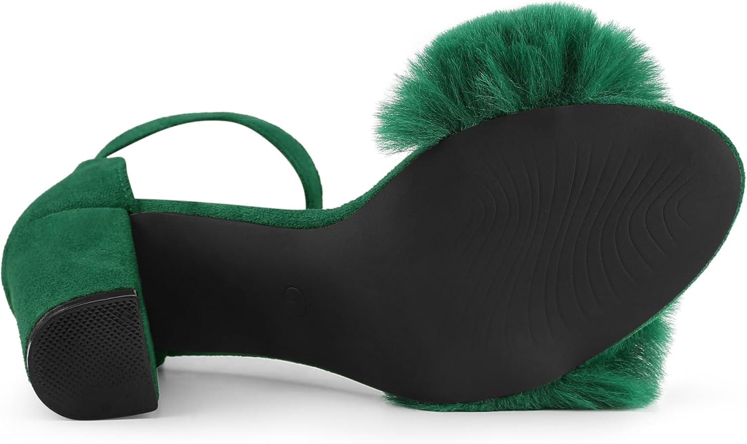 imageAllegra K Womens Faux Fur Ankle Strap Block Heels SandalsGreen