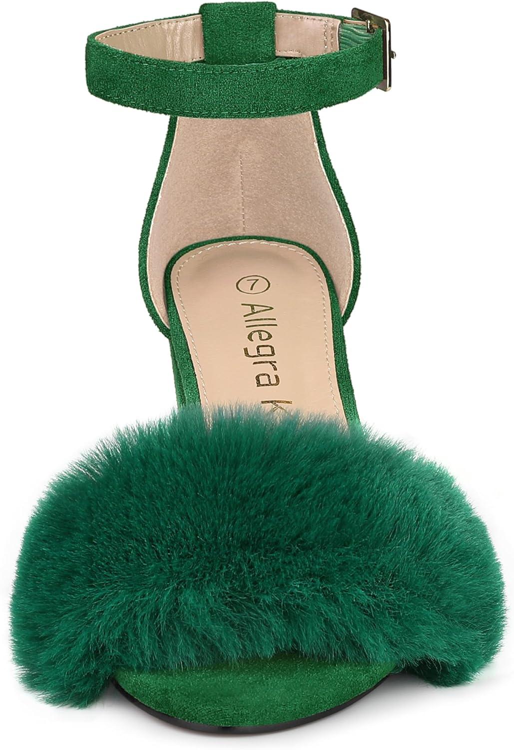 imageAllegra K Womens Faux Fur Ankle Strap Block Heels SandalsGreen