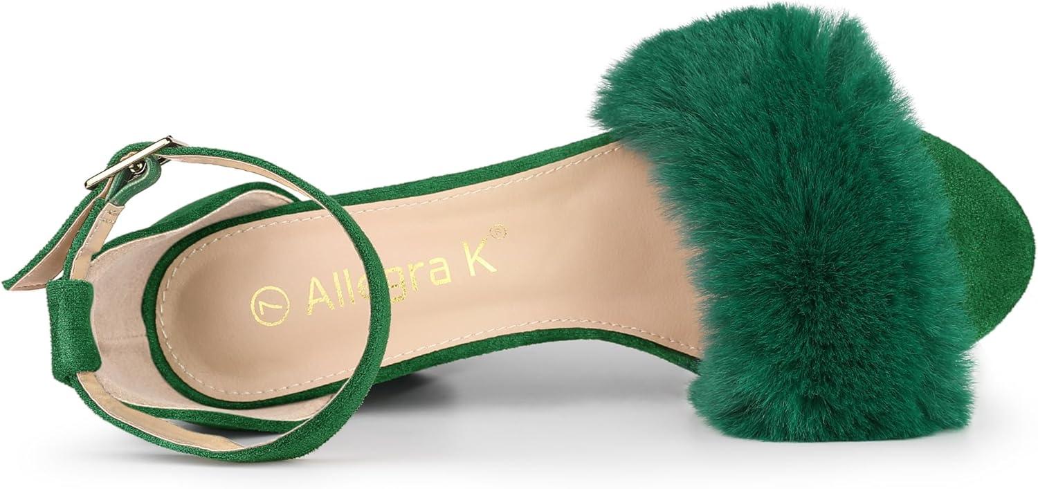 imageAllegra K Womens Faux Fur Ankle Strap Block Heels SandalsGreen