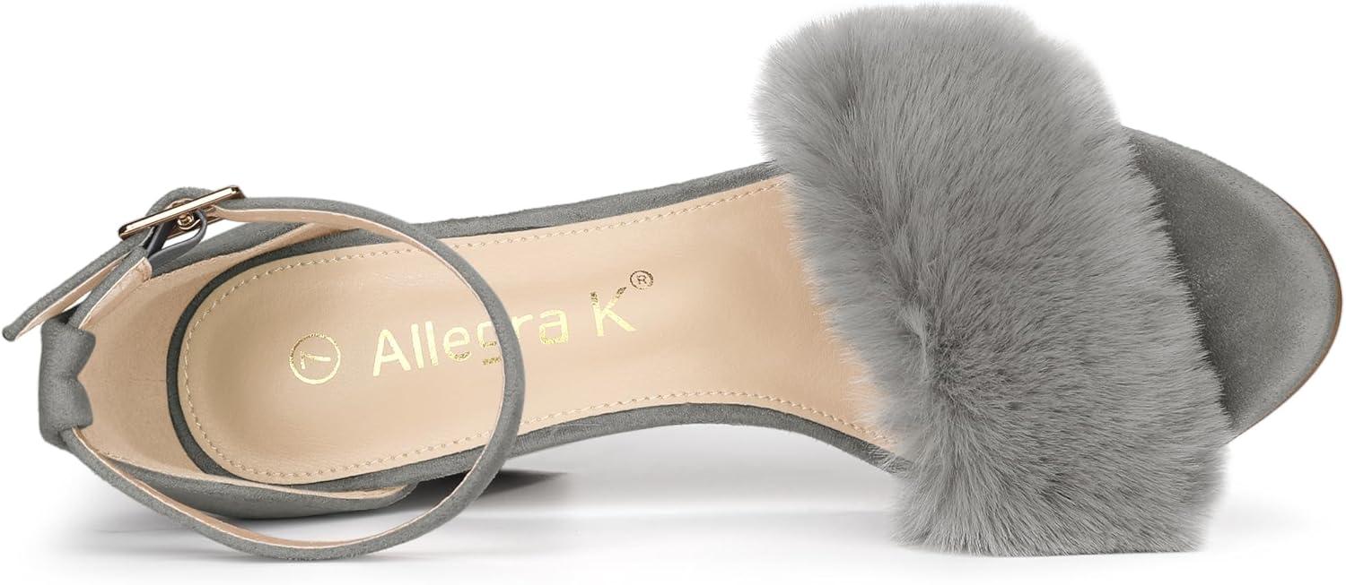 imageAllegra K Womens Faux Fur Ankle Strap Block Heels SandalsGrey
