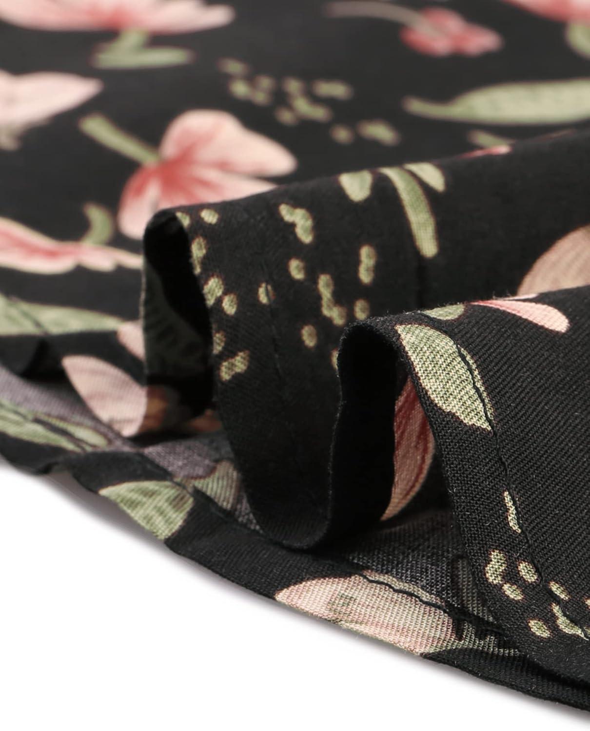 imageAllegra K Womens Floral Peasant Peplum Top Ruffle Hem Short Sleeve VNeck Summer BlouseBlack