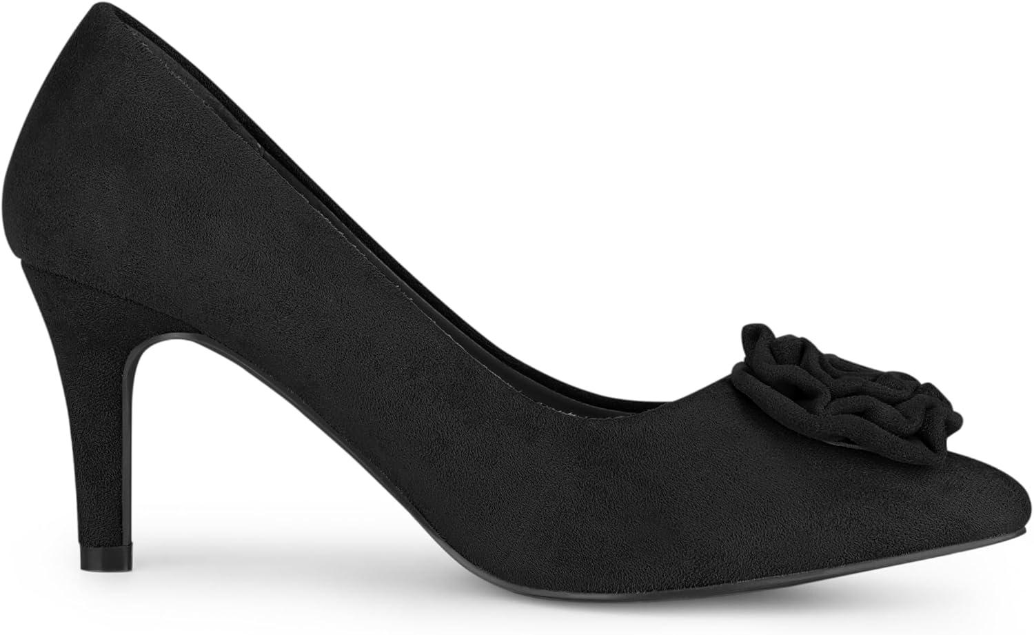 imageAllegra K Womens Flower Closed Pointed Toe Stiletto Heels Shoes PumpsBlack