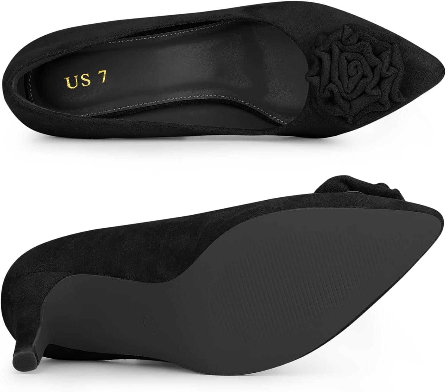 imageAllegra K Womens Flower Closed Pointed Toe Stiletto Heels Shoes PumpsBlack