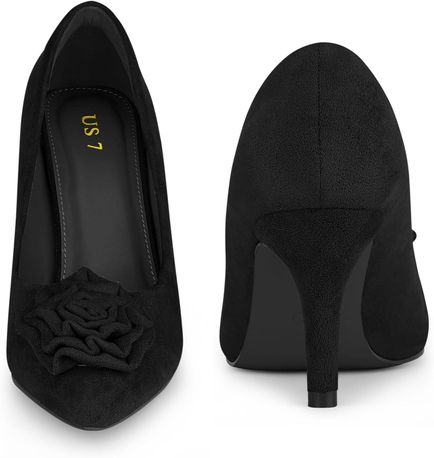 imageAllegra K Womens Flower Closed Pointed Toe Stiletto Heels Shoes PumpsBlack