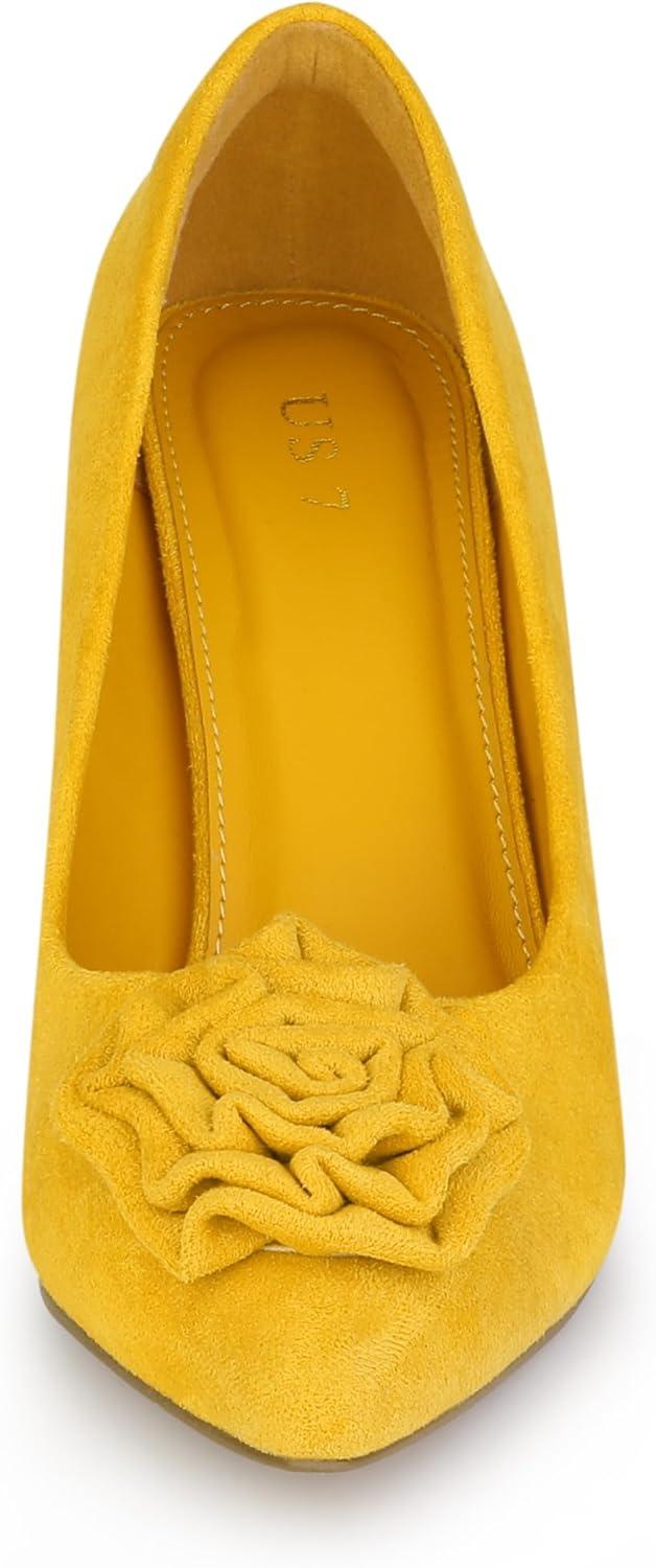 imageAllegra K Womens Flower Closed Pointed Toe Stiletto Heels Shoes PumpsYellow