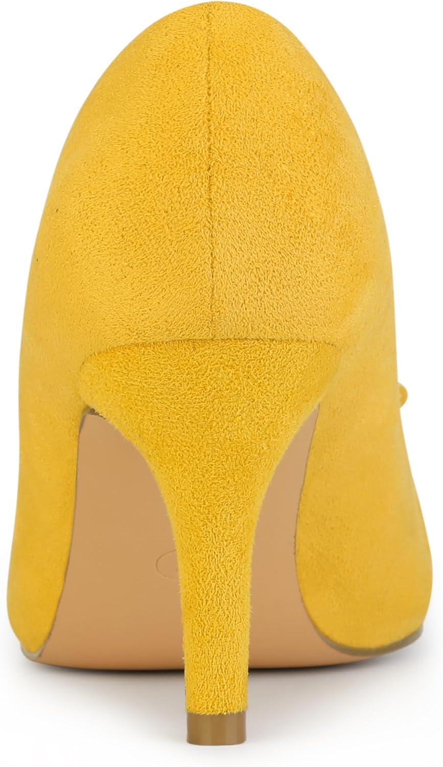 imageAllegra K Womens Flower Closed Pointed Toe Stiletto Heels Shoes PumpsYellow