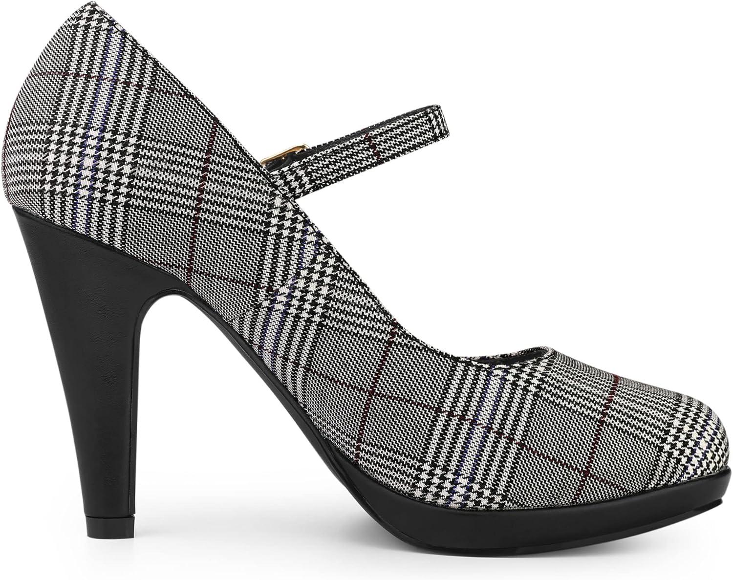 imageAllegra K Womens Houndstooth Platform Stiletto Heels Mary Janes PumpsBlack White
