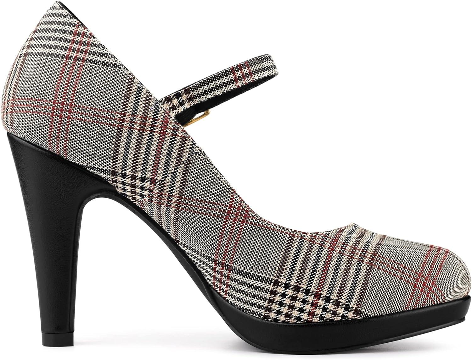 imageAllegra K Womens Houndstooth Platform Stiletto Heels Mary Janes PumpsBrown
