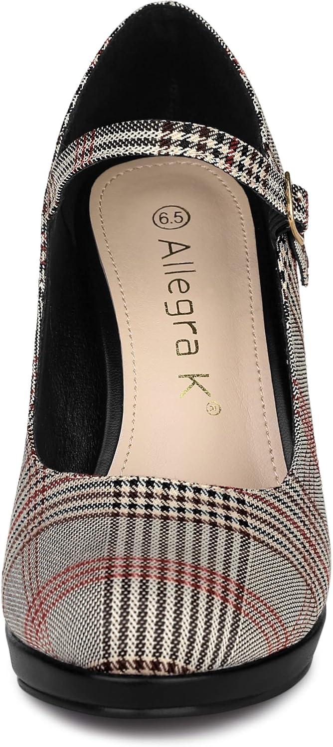 imageAllegra K Womens Houndstooth Platform Stiletto Heels Mary Janes PumpsBrown