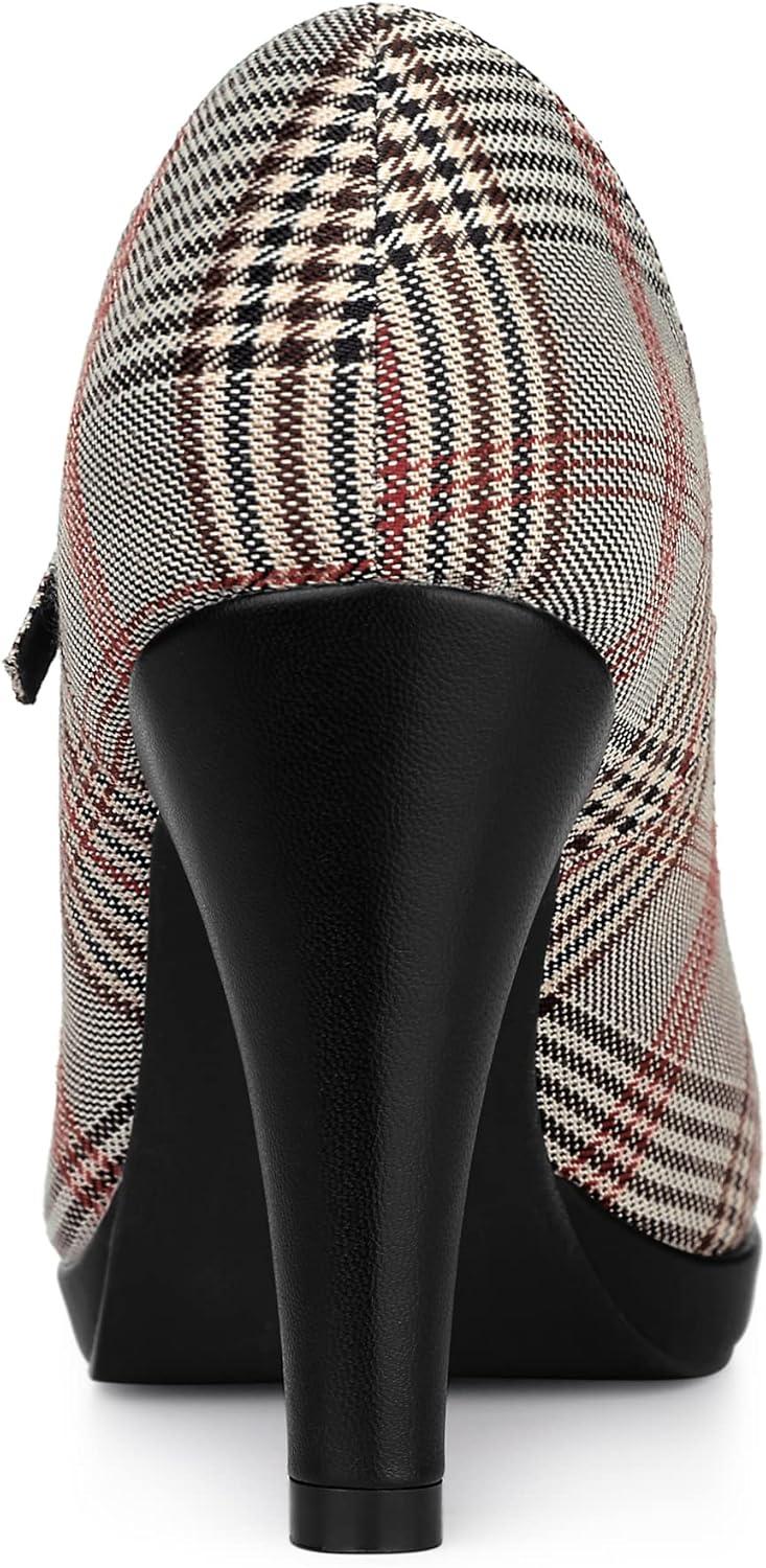 imageAllegra K Womens Houndstooth Platform Stiletto Heels Mary Janes PumpsBrown