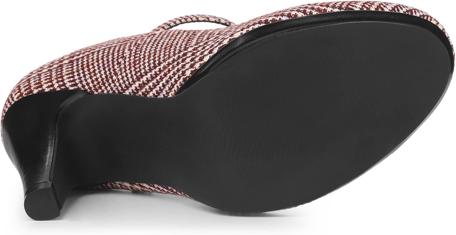imageAllegra K Womens Houndstooth Platform Stiletto Heels Mary Janes PumpsBurgundy
