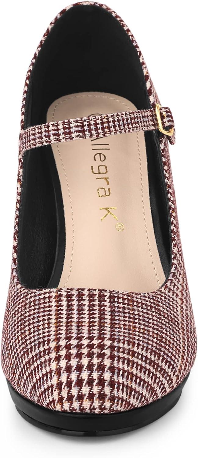 imageAllegra K Womens Houndstooth Platform Stiletto Heels Mary Janes PumpsBurgundy