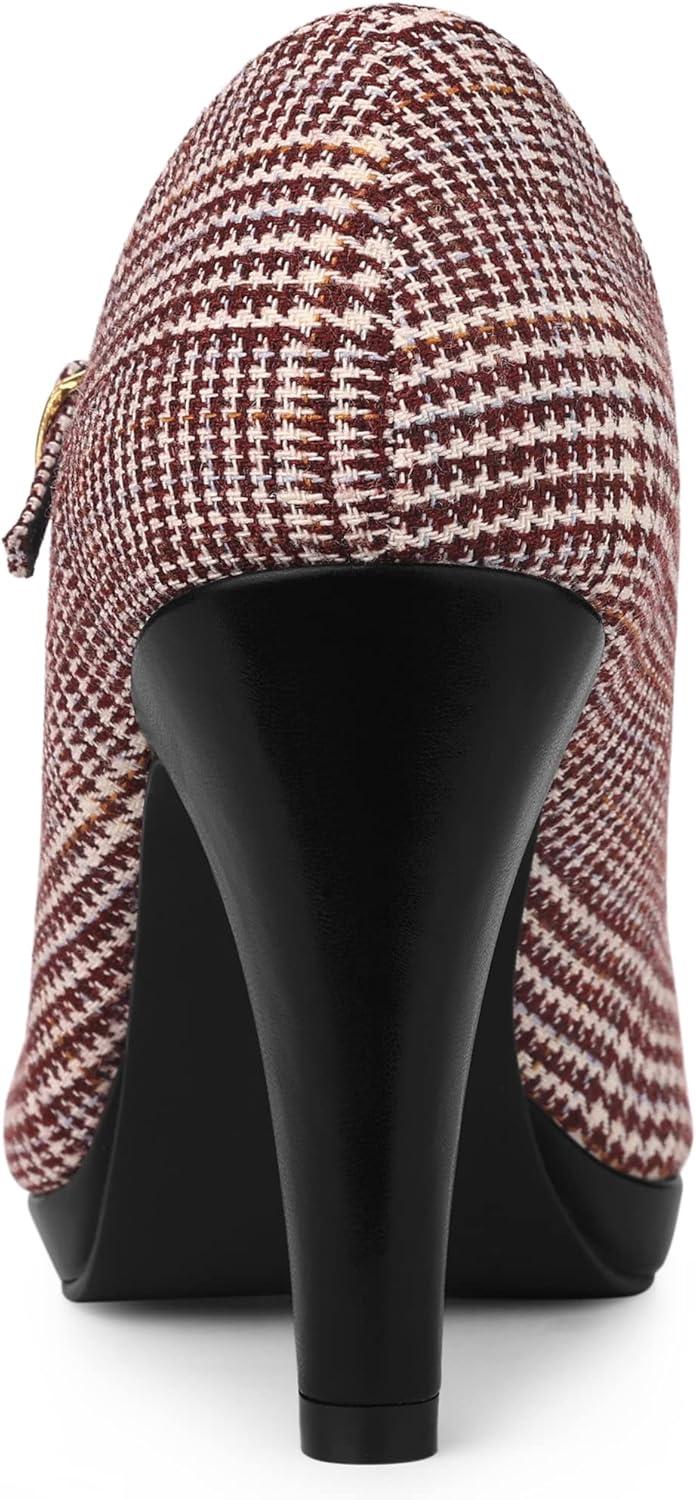 imageAllegra K Womens Houndstooth Platform Stiletto Heels Mary Janes PumpsBurgundy