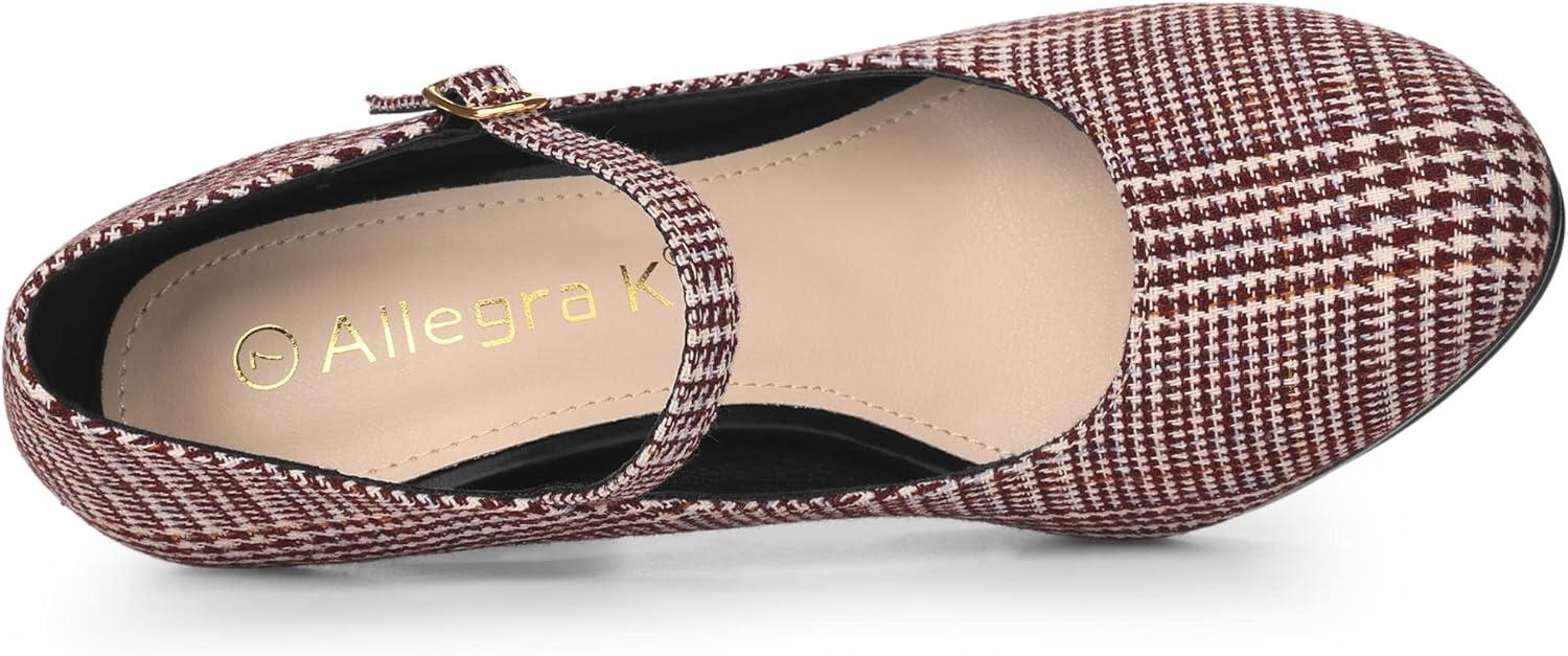 imageAllegra K Womens Houndstooth Platform Stiletto Heels Mary Janes PumpsBurgundy