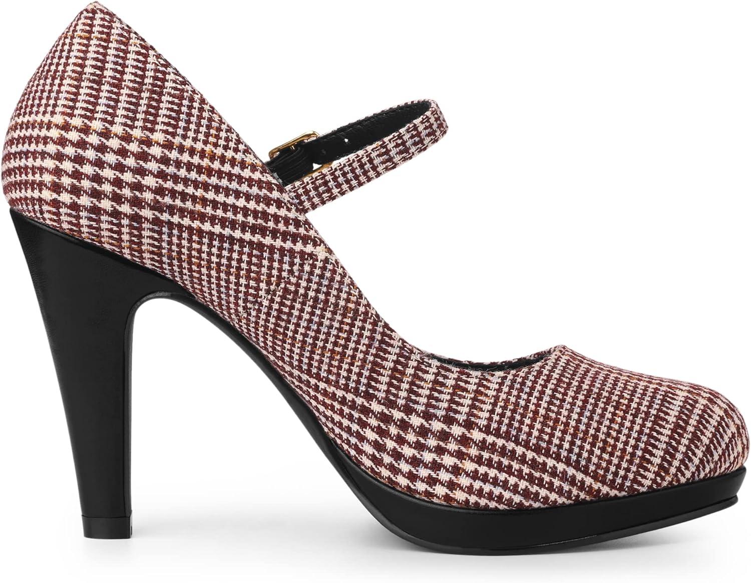 imageAllegra K Womens Houndstooth Platform Stiletto Heels Mary Janes PumpsBurgundy