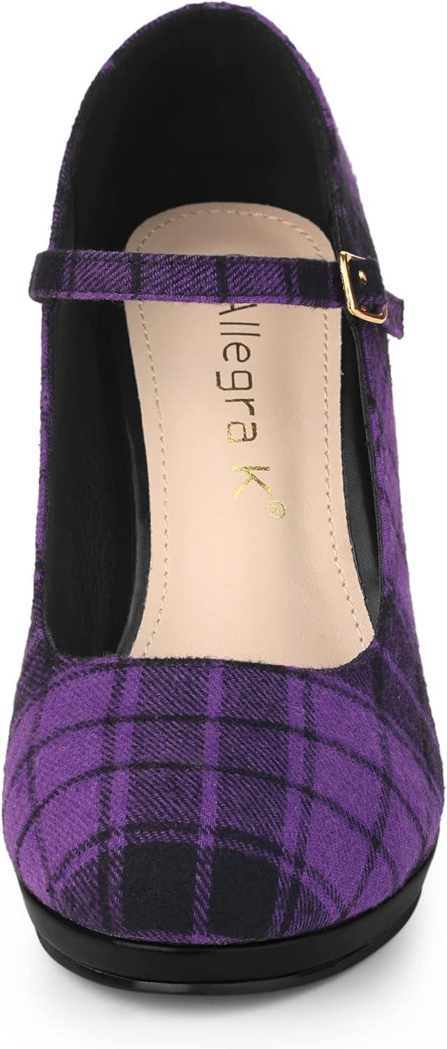 imageAllegra K Womens Houndstooth Platform Stiletto Heels Mary Janes PumpsPurple