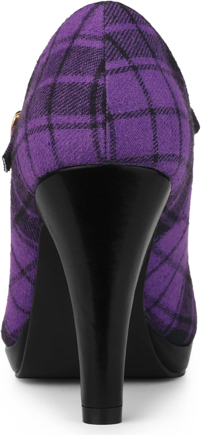 imageAllegra K Womens Houndstooth Platform Stiletto Heels Mary Janes PumpsPurple