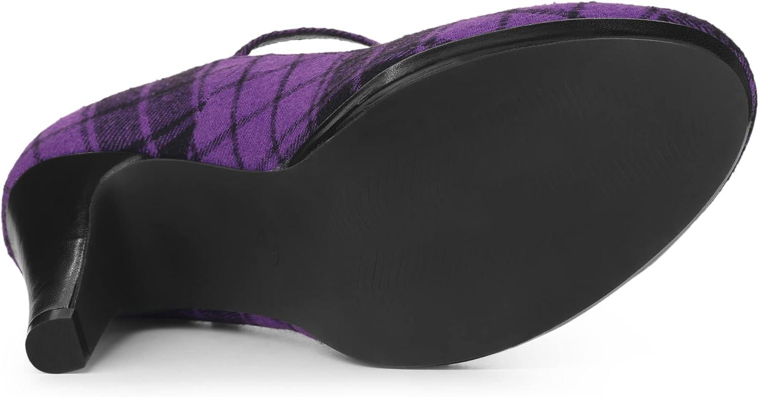 imageAllegra K Womens Houndstooth Platform Stiletto Heels Mary Janes PumpsPurple