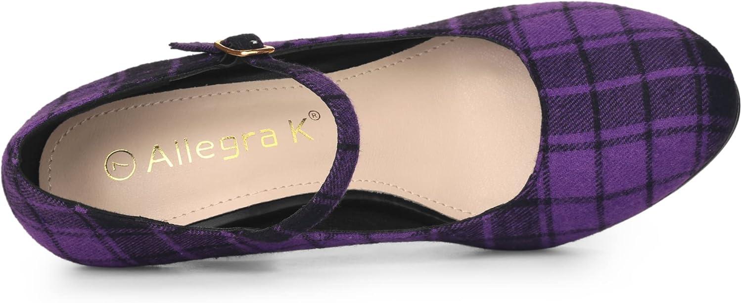 imageAllegra K Womens Houndstooth Platform Stiletto Heels Mary Janes PumpsPurple