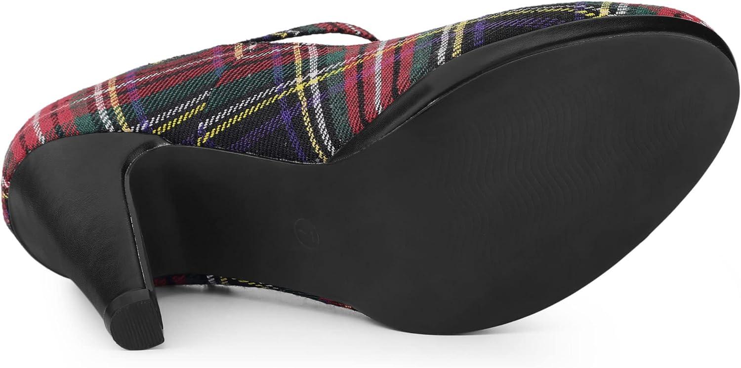 imageAllegra K Womens Houndstooth Platform Stiletto Heels Mary Janes PumpsRed Green