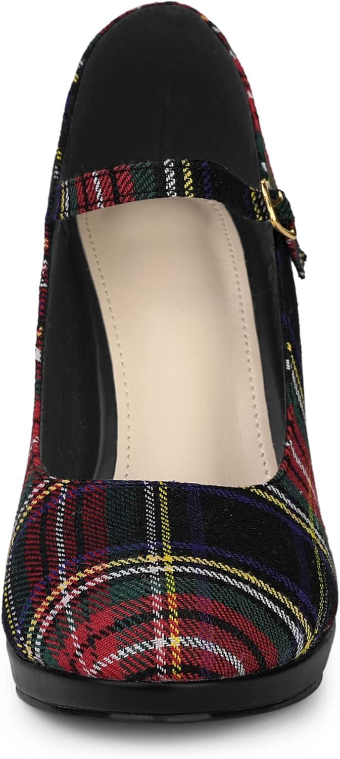 imageAllegra K Womens Houndstooth Platform Stiletto Heels Mary Janes PumpsRed Green