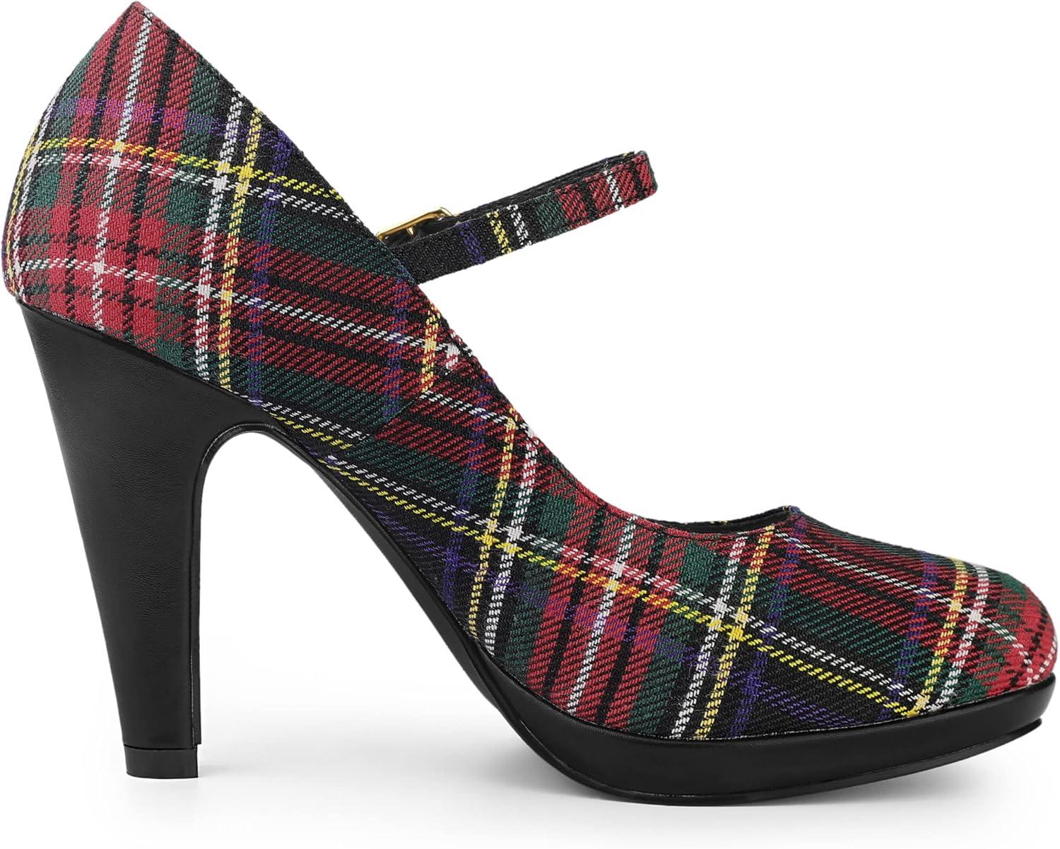 imageAllegra K Womens Houndstooth Platform Stiletto Heels Mary Janes PumpsRed Green