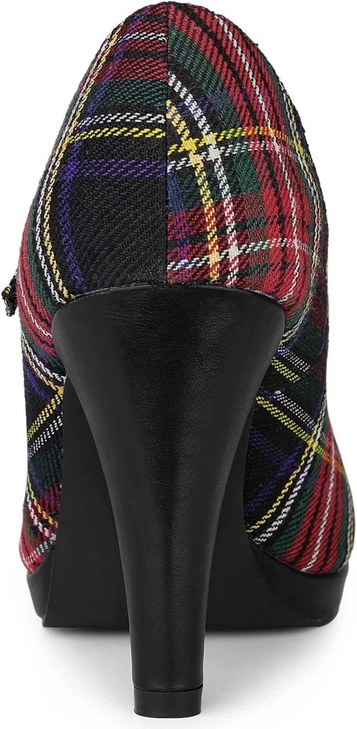 imageAllegra K Womens Houndstooth Platform Stiletto Heels Mary Janes PumpsRed Green