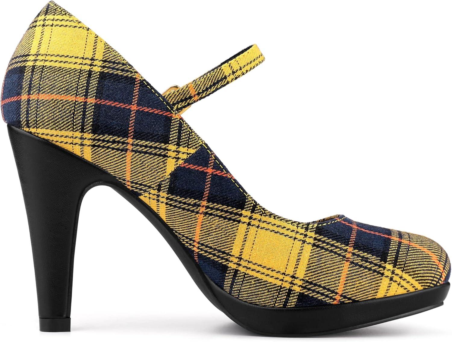 imageAllegra K Womens Houndstooth Platform Stiletto Heels Mary Janes PumpsYellow