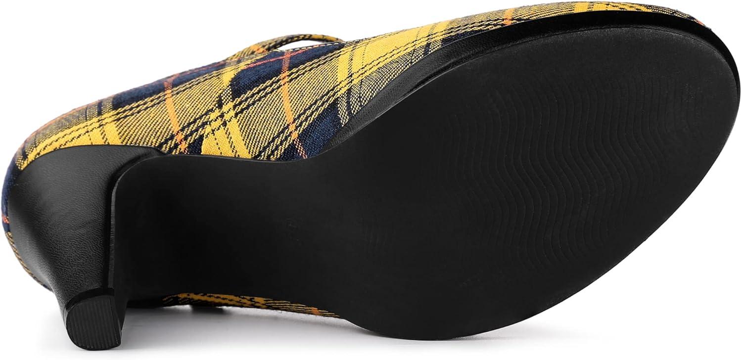 imageAllegra K Womens Houndstooth Platform Stiletto Heels Mary Janes PumpsYellow