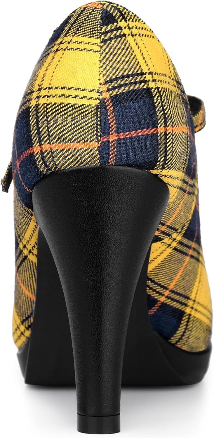 imageAllegra K Womens Houndstooth Platform Stiletto Heels Mary Janes PumpsYellow