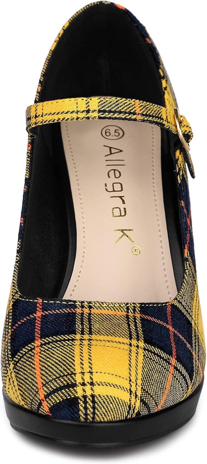 imageAllegra K Womens Houndstooth Platform Stiletto Heels Mary Janes PumpsYellow
