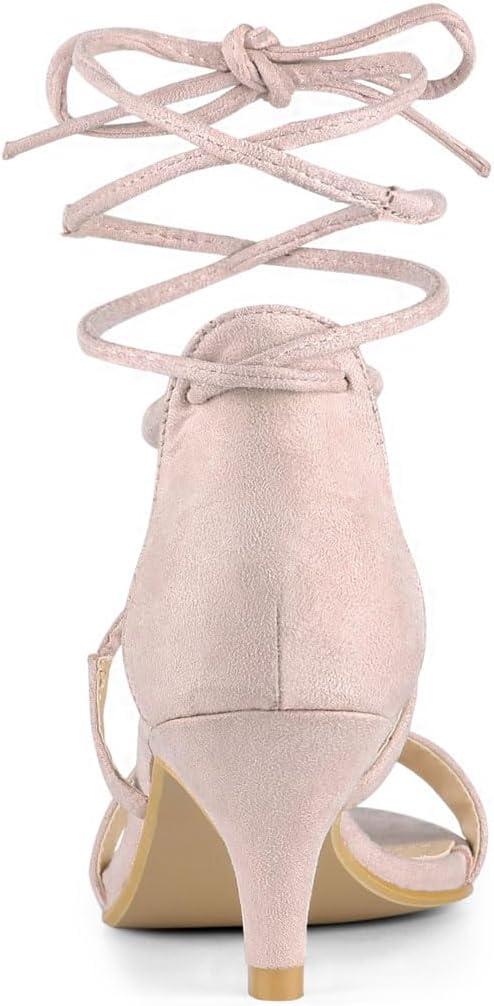 imageAllegra K Womens Kitten Heel Lace Up Open Toe SandalsBeige Pink