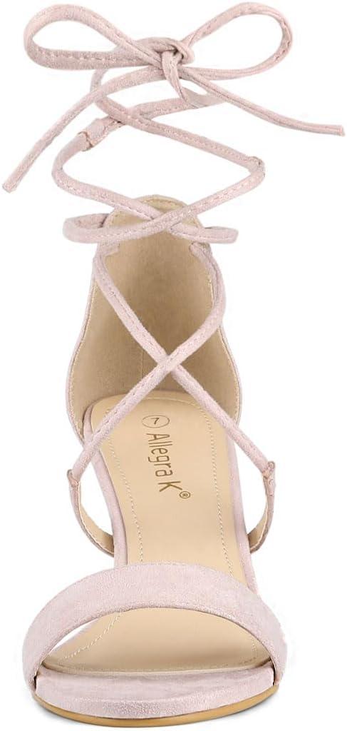 imageAllegra K Womens Kitten Heel Lace Up Open Toe SandalsBeige Pink